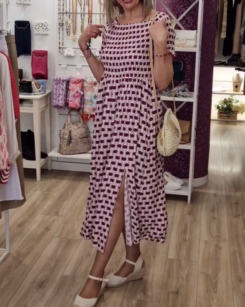 Elegant polka dot print slit dress casual dresses summer