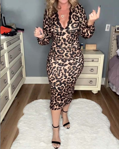 Sexy Leopard Lace V-Neck Dress