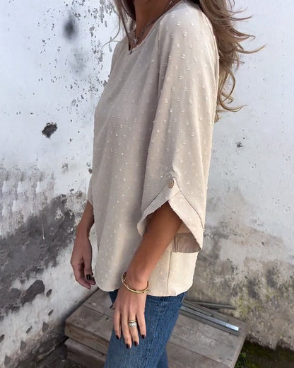 Langärmlige Bluse mit Rundhalsausschnitt und einfarbiger Farbe