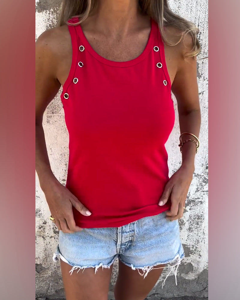 Crew Neck Hollow Tank Top