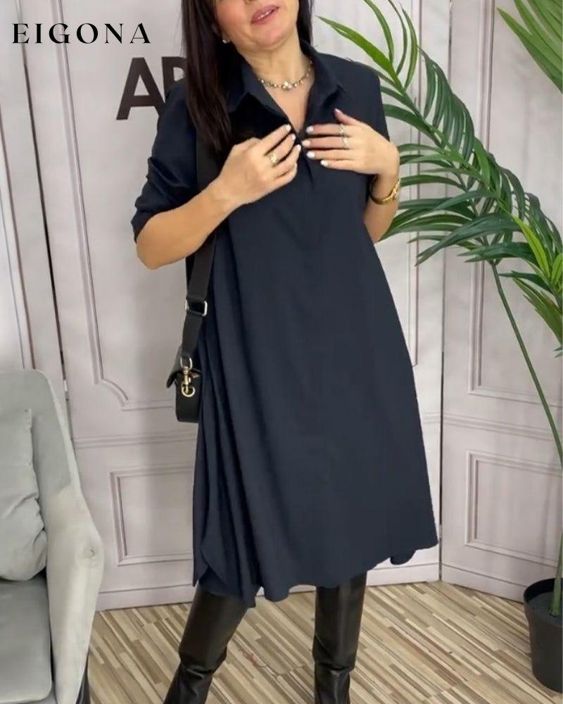 Solid color lapel casual dress Navy Blue 2023 f/w 23BF casual dresses Clothes Dresses spring