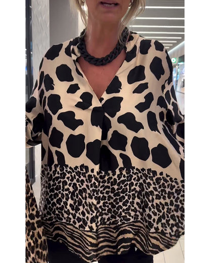 V-neck leopard print casual blouse