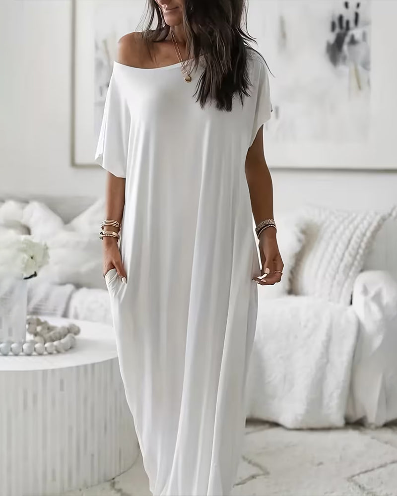Solid-Color Long Casual Dress