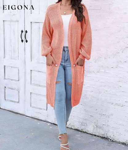 Open Front Longline Cardigan with Pockets Sherbet One Size cardigan cardigans clothes O & Y.M Ship From Overseas