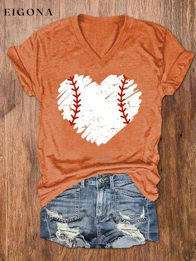 Women's Baseball Love Casual V-Neck Tee