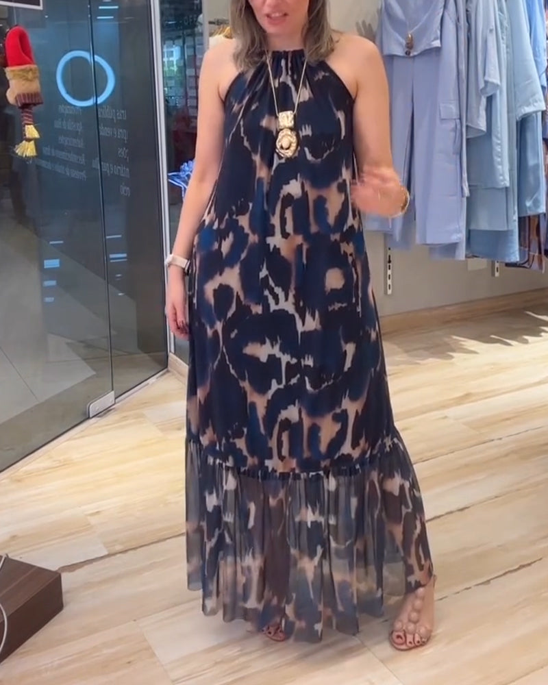 Sleeveless Pleated Printed Dress