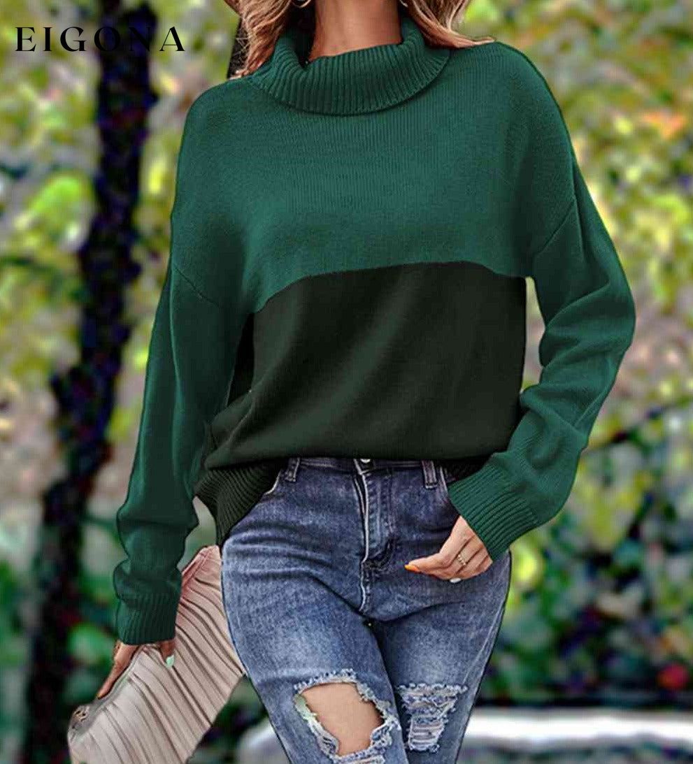 Turtleneck Long Sleeve Sweater Green clothes D.L Ship From Overseas