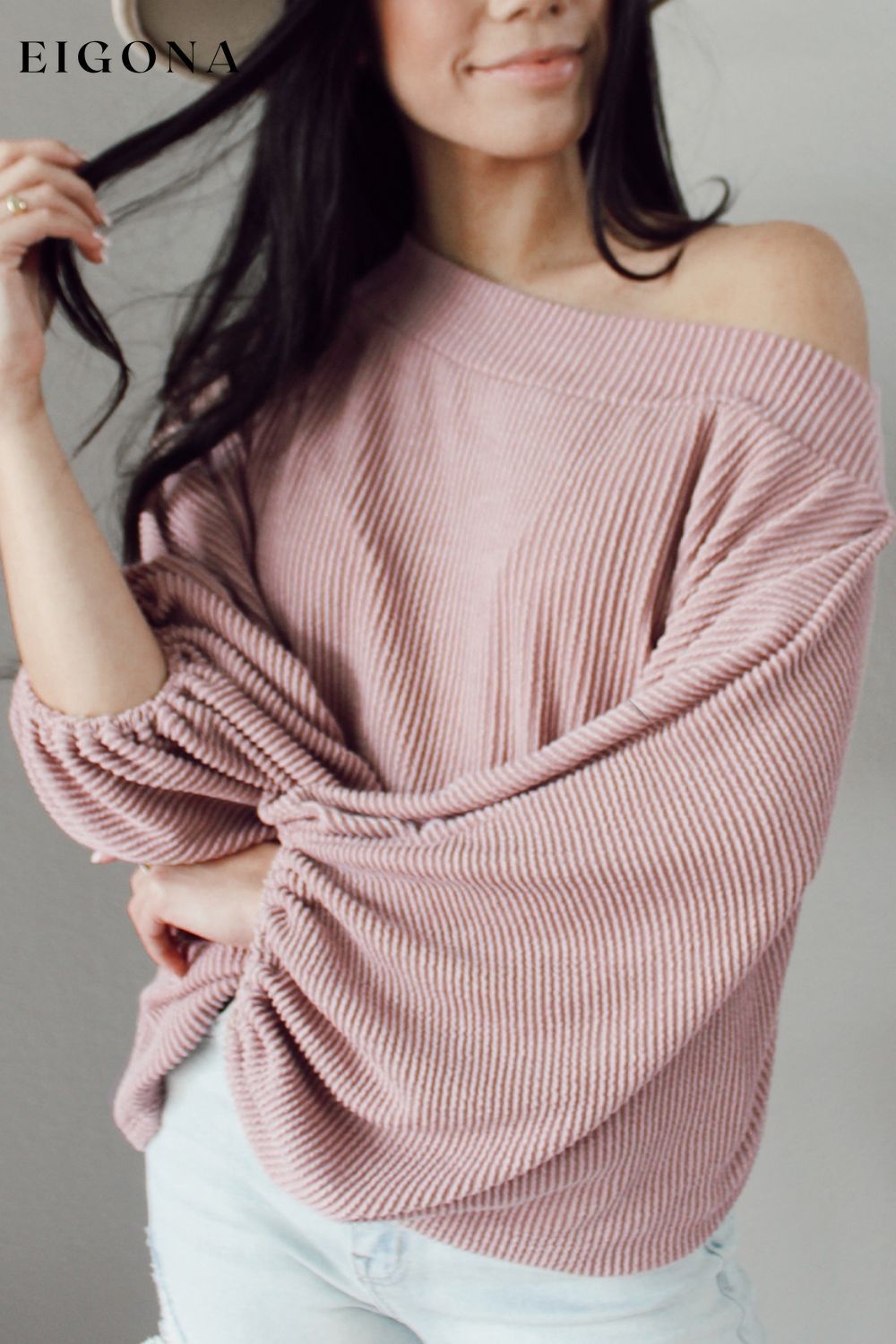 Ribbed Long Sleeve Knit Top clothes Ship From Overseas SYNZ trend