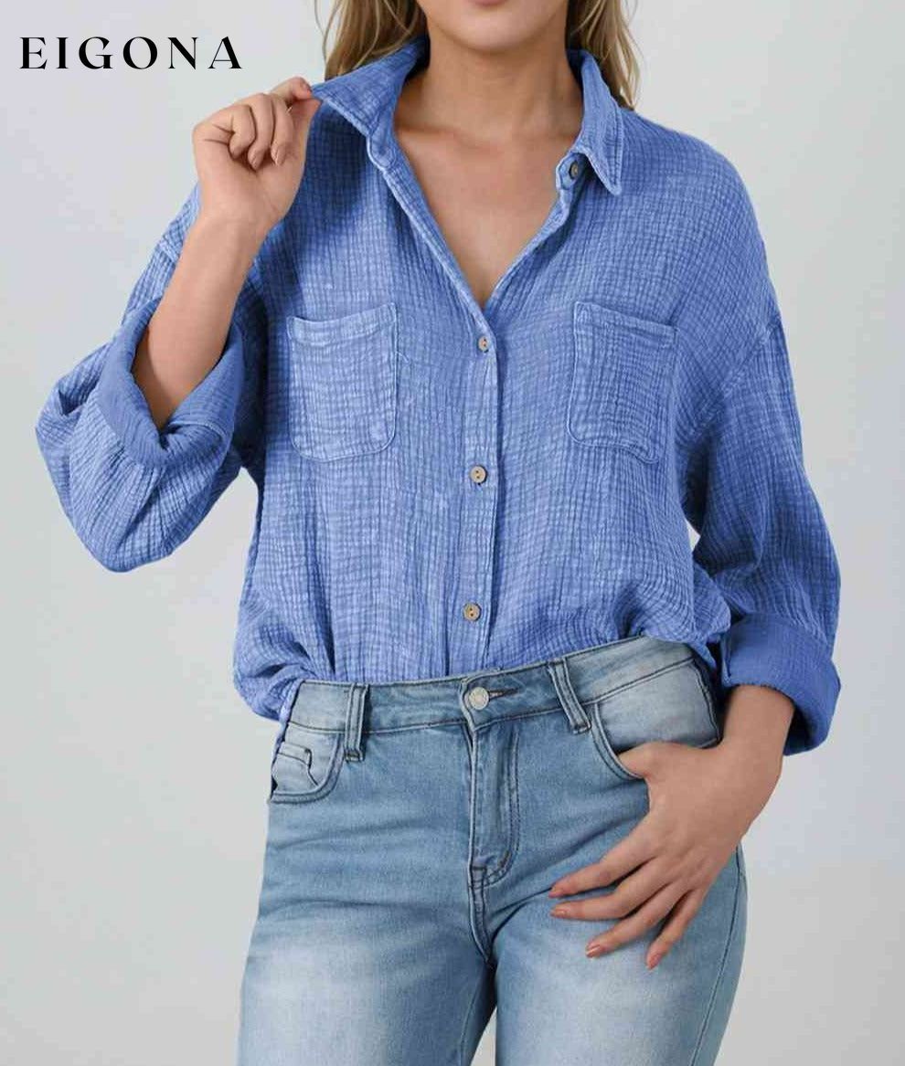 Textured Button Down Shirt Dusty Blue button down shirt clothes Ship From Overseas shirt SYNZ top