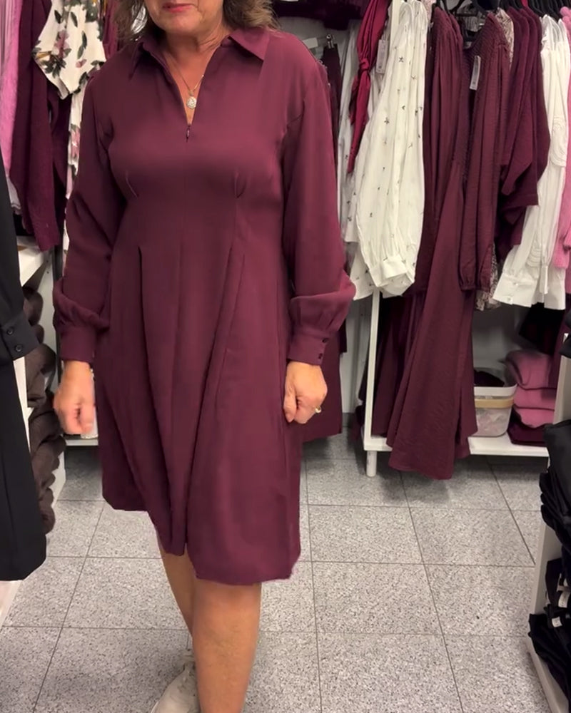 Half-Zip Lapel Swing Dress