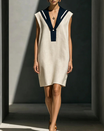 Contrast Color Sleeveless Shift Dress