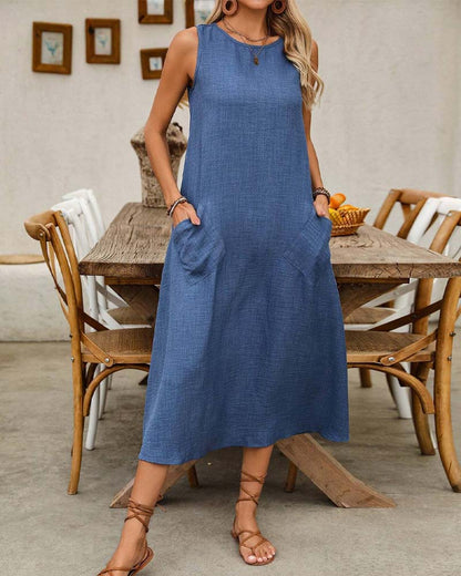 Round Neck Sleeveless Pocket Casual Dress casual dresses spring summer