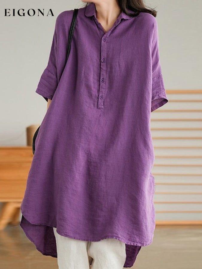 Medium Length Solid Cotton Linen Shirt cotton linens