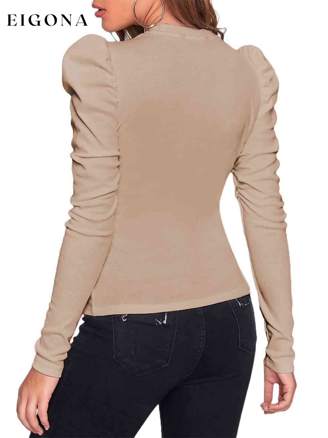 Round Neck Leg-Of-Mutton Sleeve Top A.L.D. clothes long sleeve shirt long sleeve shirts long sleeve top long sleeve tops Ship From Overseas shirt shirts top tops