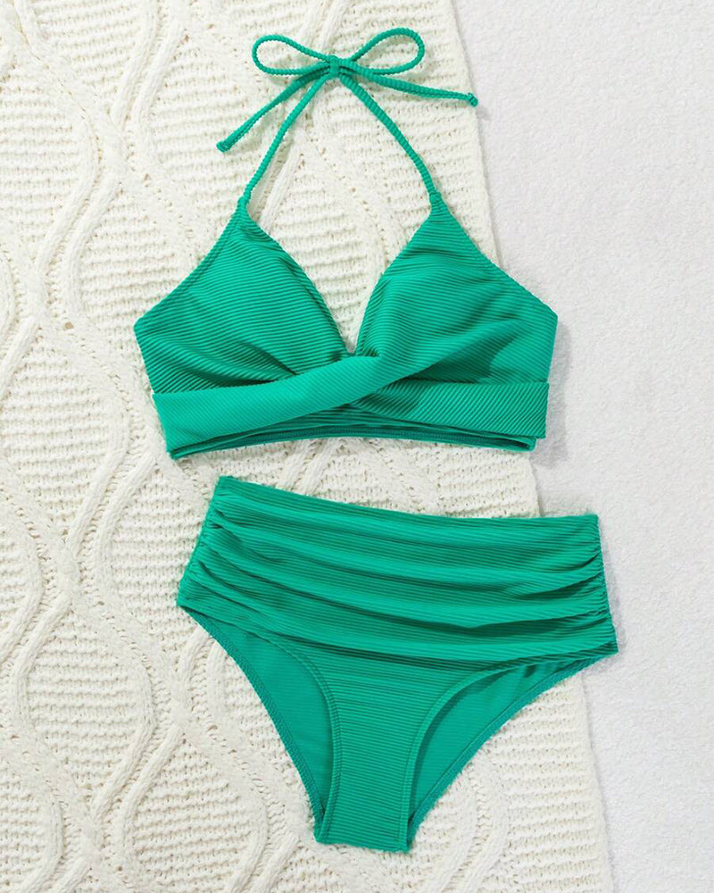 Cross Strap Two-Piece Solid Color Swimsuit bikinis spring summer