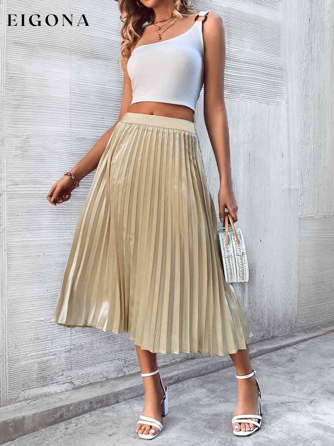 Pleated Gold Midi Skirt bottoms clothes midi skirts Ship From Overseas skirt skirt set skirts Women's Bottoms Z&H