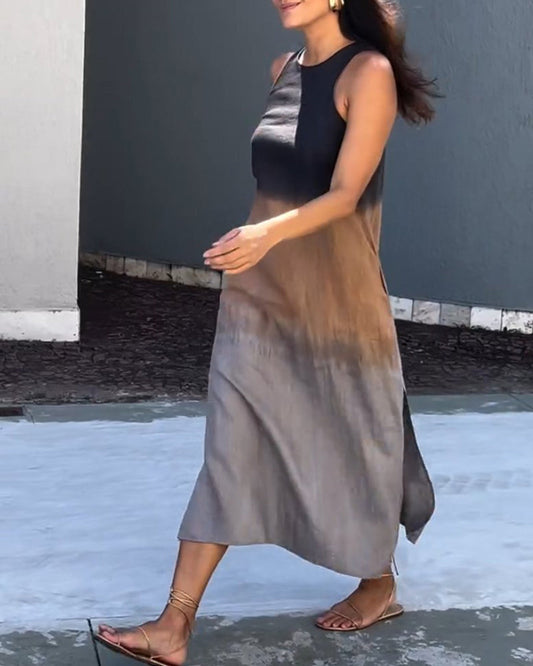 Ermeløs gradient kjole med rund hals