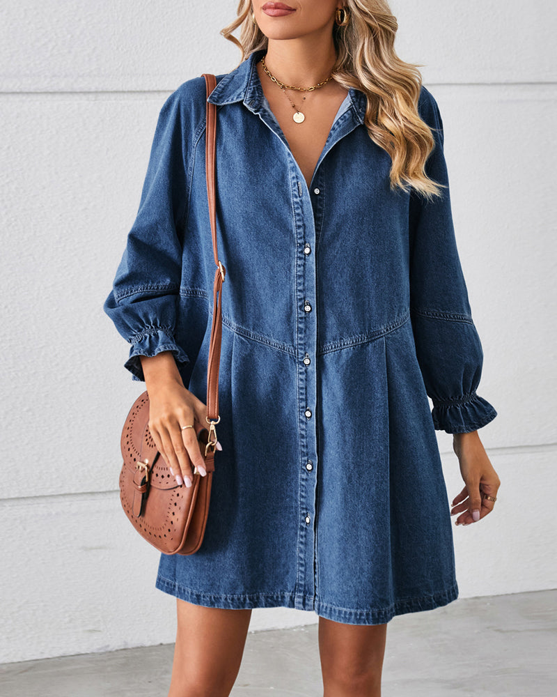 Long Sleeve Patchwork Denim Dress