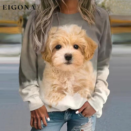 Casual Dog Print Sweatshirt Gray best Best Sellings clothes Plus Size Sale tops Topseller