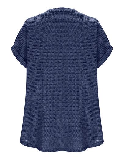 Women's Waffle Knit V-Neck Casual Summer T-shirt