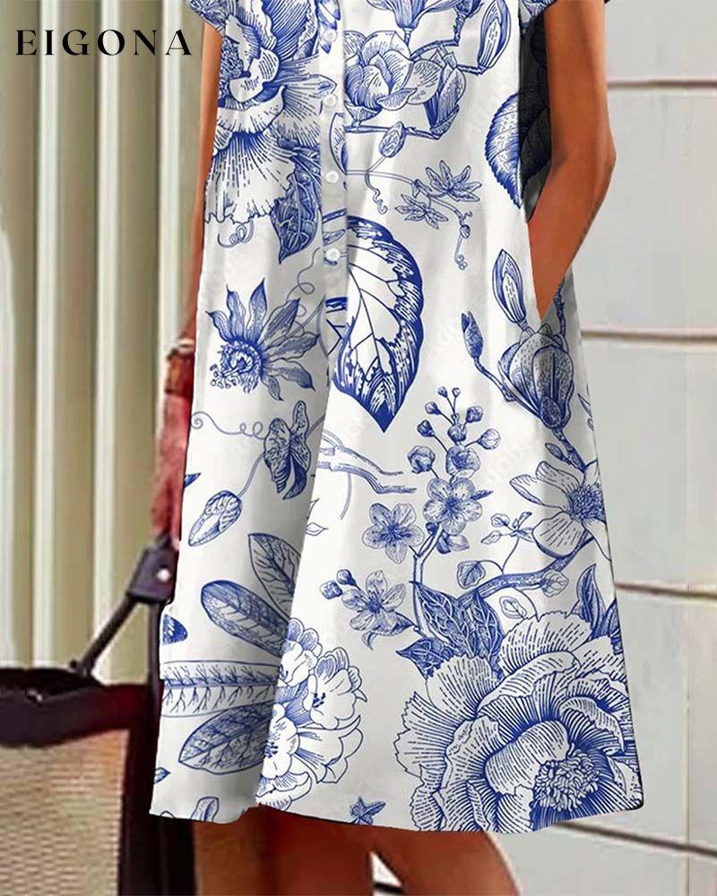 Casual elegant printed dress with lapel pockets casual dresses summer