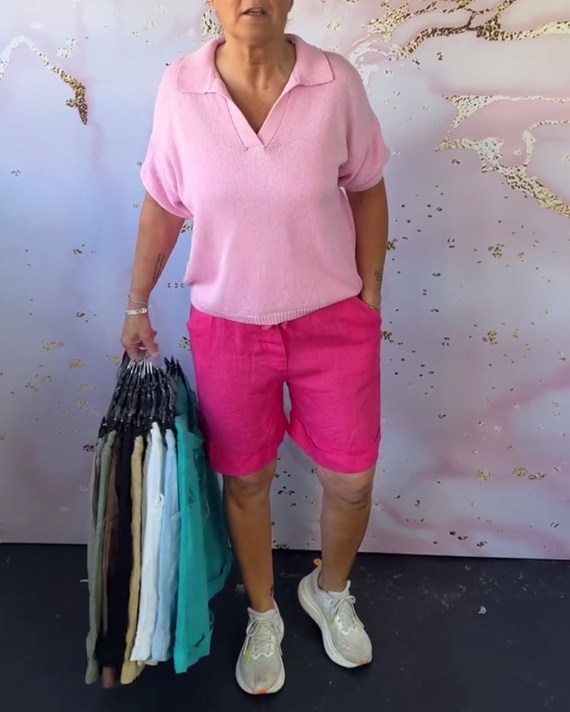 Einfarbige Freizeitshorts aus Baumwolle und Leinen