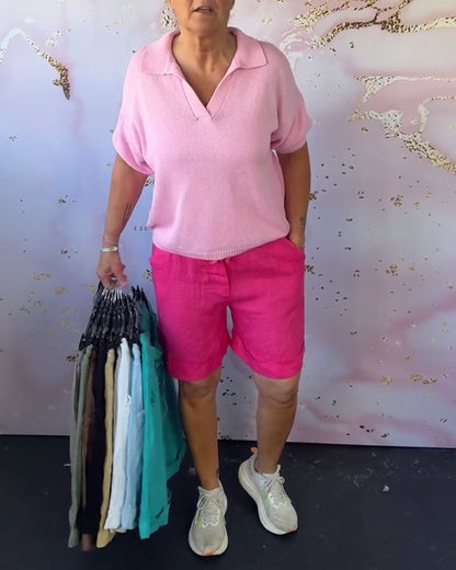 Einfarbige Freizeitshorts aus Baumwolle und Leinen