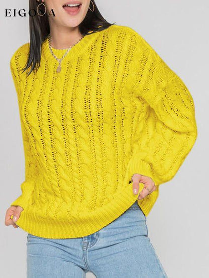 Openwork Round Sleeve Cable-Knit Sweater Banana Yellow clothes Ship From Overseas sweater sweaters Sweatshirt X.W