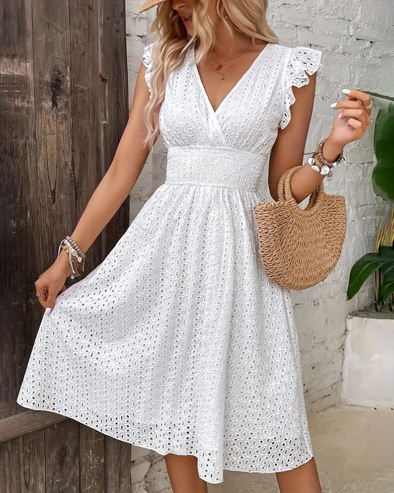 Solid color deep V waist dress casual dresses summer