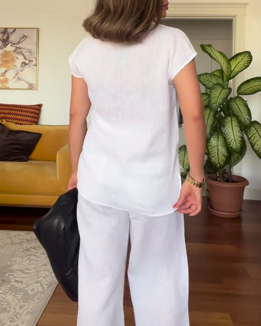 Einfarbiger Freizeithosenanzug aus Baumwolle und Leinen