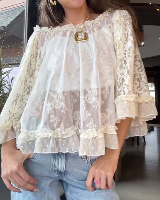 Lace Elegant Solid Color T-shirt
