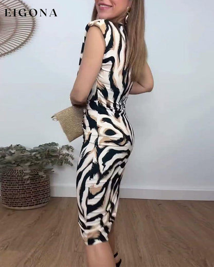 Pleated printed slit dress casual dresses summer