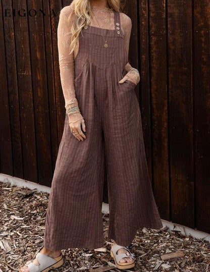 Texture Buttoned Wide Leg Overalls clothes Ship From Overseas SYNZ