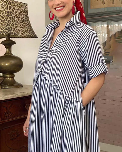 Collared Button-Down Striped Dress