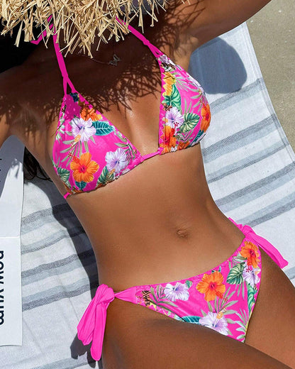 Sexy Neckholder-Bikini-Badeanzug mit Print