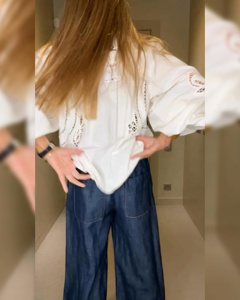 Lockere Bluse mit Laternenärmeln und Bindegürtel