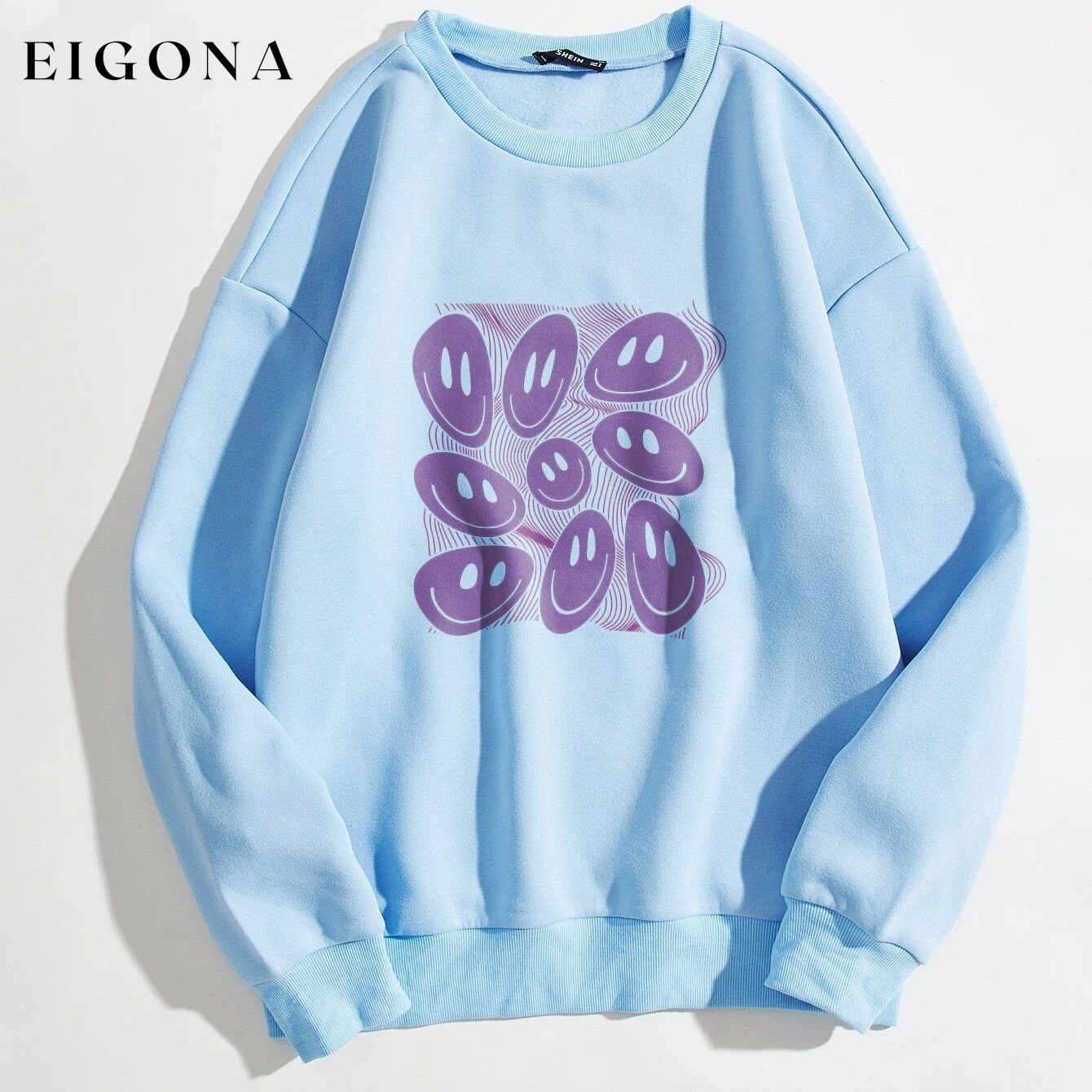 Cartoon Graphic Thermal Lined Oversized Sweatshirt Baby Blue __stock:500 clothes refund_fee:800 tops