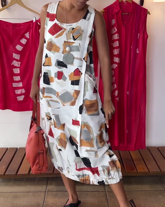 Casual Sleeveless Round Neck Printed Dress