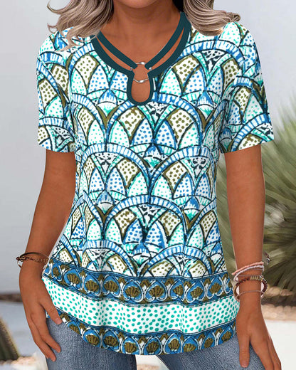 Casual Printed Hollow Blouse