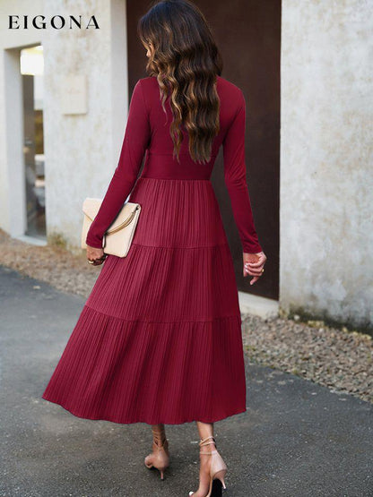 Surplice Neck Long Sleeve Smocked Waist Midi Dress clothes DY Ship From Overseas trend