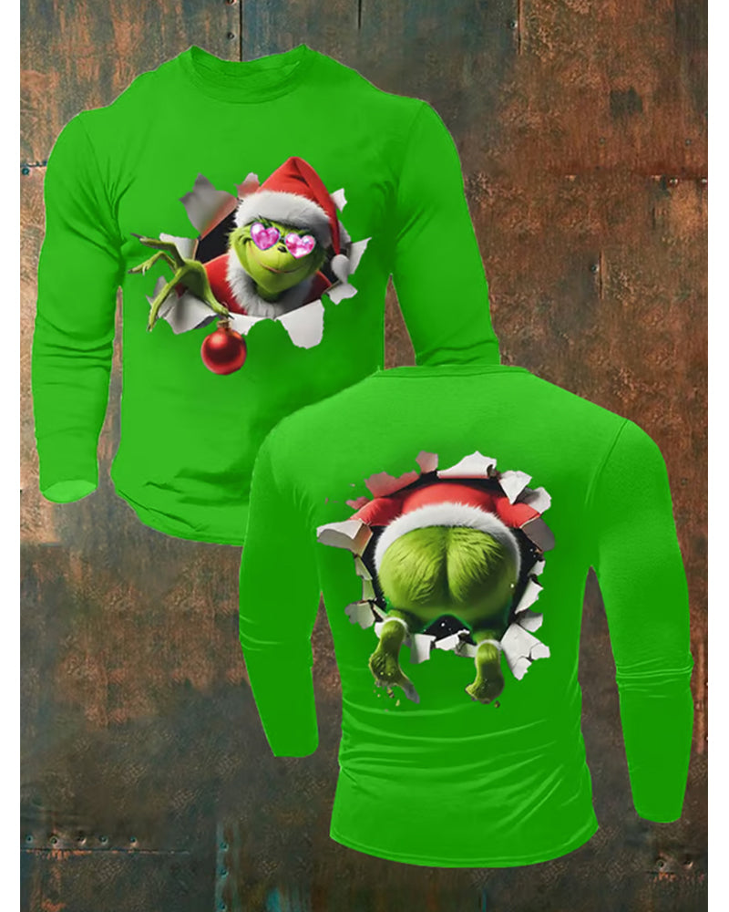 Men's Funny Christmas Classic Character Breakthrough Print Casual Long-Sleeve T-Shirt 2024 f/w blouses & shirts man Christmas Christmas & Grinch Men's Christmas