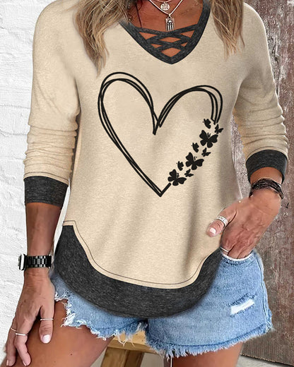 Casual heart print long sleeve top 2024 f/w blouses & shirts spring