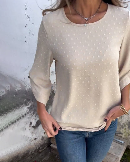 Langärmlige Bluse mit Rundhalsausschnitt und einfarbiger Farbe