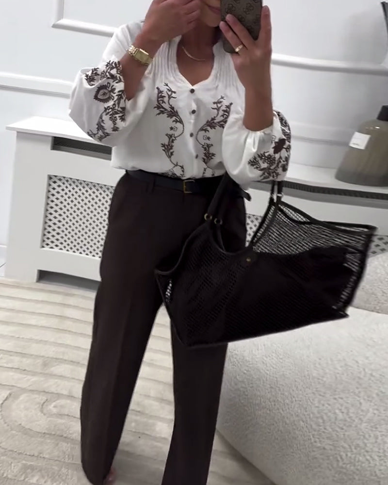 Bluse mit ethnischem Stickerei-Print