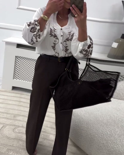 Bluse mit ethnischem Stickerei-Print