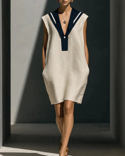 Contrast Color Sleeveless Shift Dress