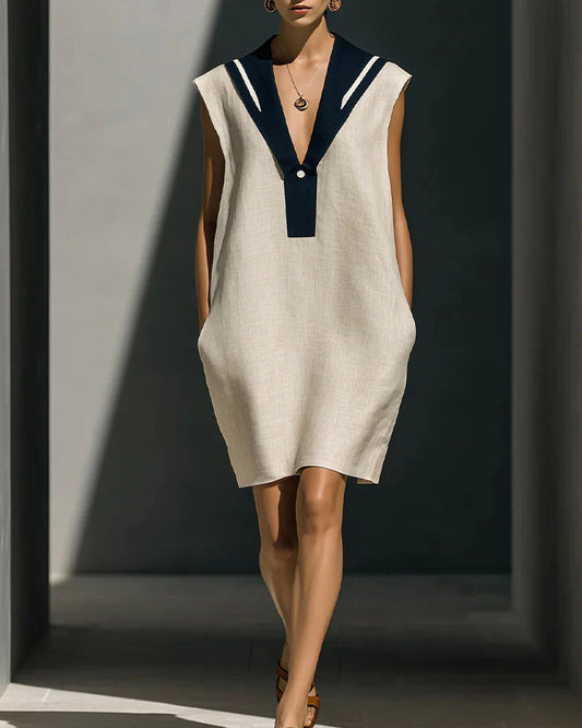 Contrast Color Sleeveless Shift Dress