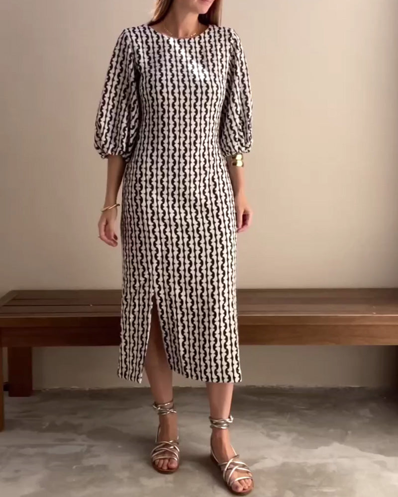 Kleid mit Puffärmeln und geometrischem Print