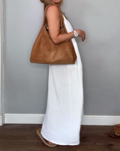 Einfarbiges, lässiges Hosenträgerkleid