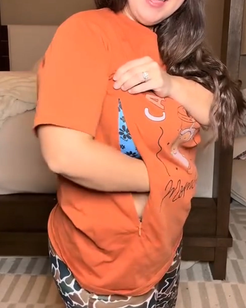 Printed Crew Neck Nursing T-Shirt